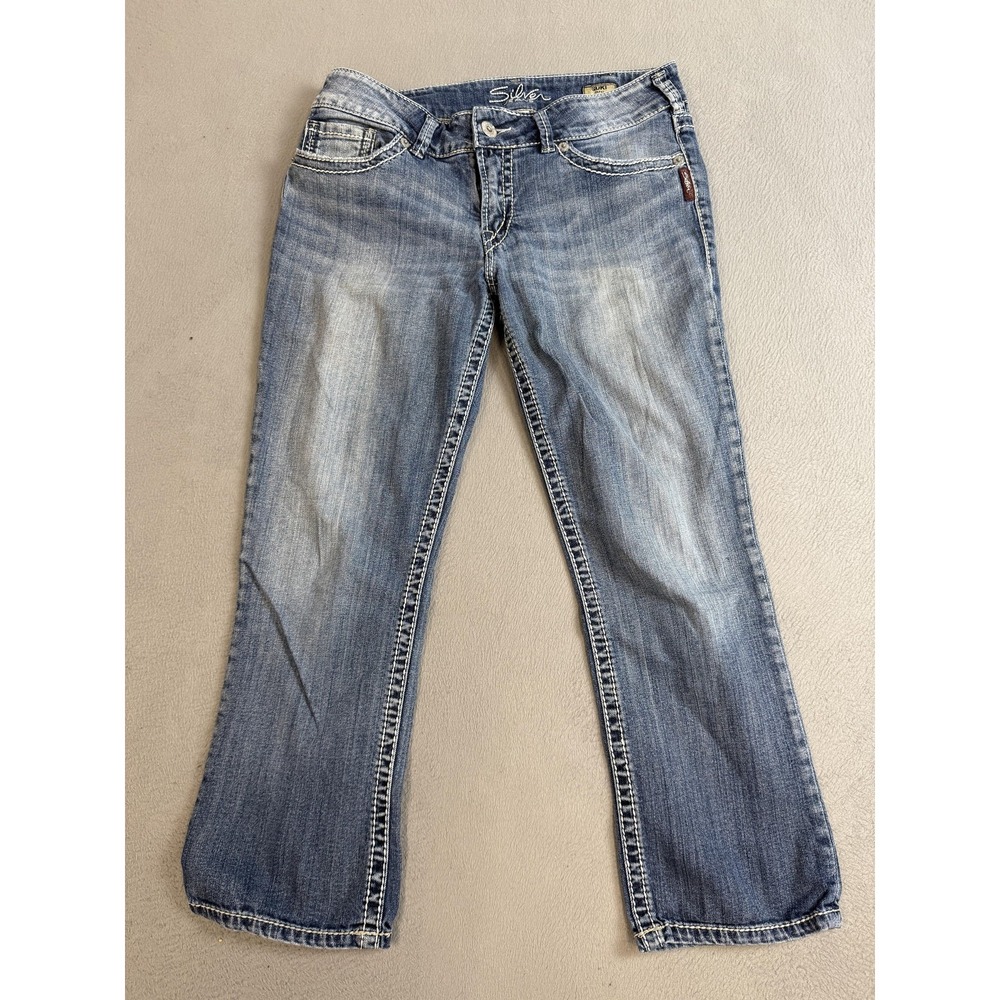 Silver Jeans Suki‎ Capri Jeans Womens 2 Distressed Bootcut Embroidered Pockets